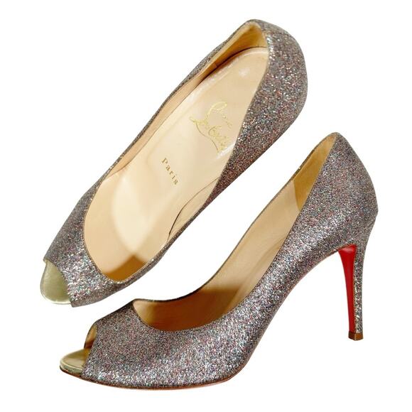CHRISTIAN LOUBOUTIN Peep Toe Glitter Heels - Picture 1 of 11
